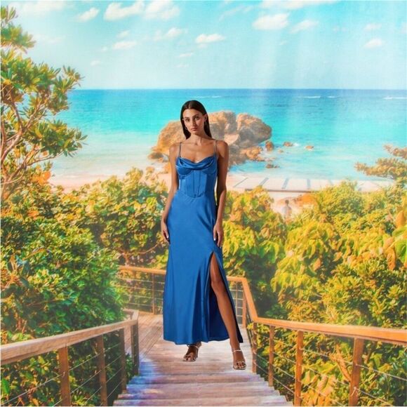 ASTR the Label Cannes Dress in Denim Blue Size S Revolve - Picture 1 of 8